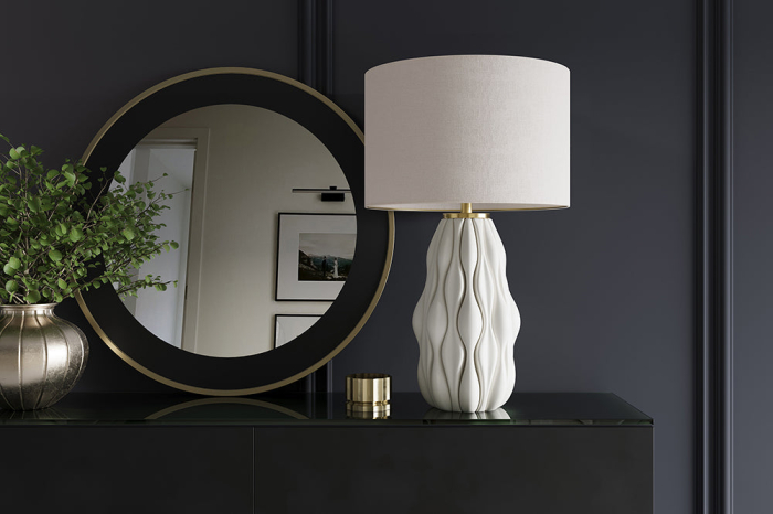 Lampă de masă ELEGANCIA 65cm, ceramică alb-auriu, cu abajur alb  [4]