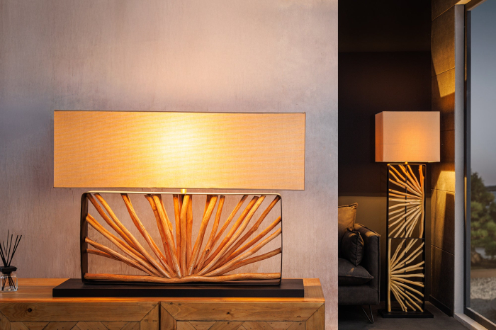 Lampă de masă EUPHORIA 80cm, lemn de longan natural cu abajur bej [5]