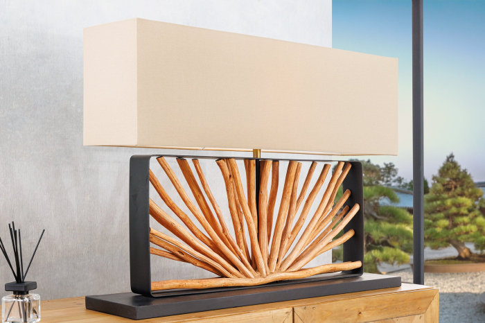 Lampă de masă EUPHORIA 80cm, lemn de longan natural cu abajur bej [4]