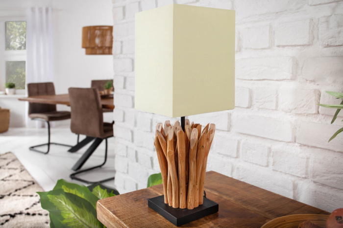 Lampă de masă EUPHORIA, din lemn plutitor cu abajur alb din in [4]