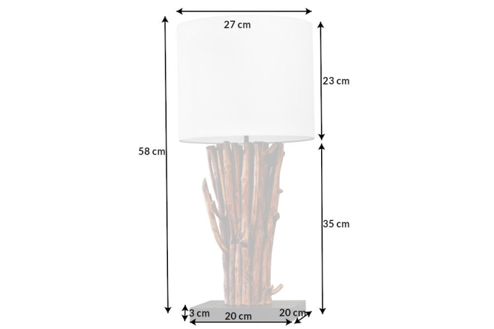 Lampă de masă EUPHORIA I 60cm din lemn de longan și abajur din bumbac [10]