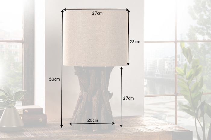 Lampă de masă HARMONY NATURE 50cm din lemn de tec cu abajur bej [8]