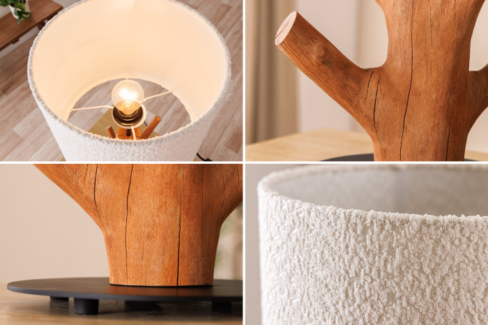 Lampă de masă JEWELRY 60cm din lemn natural de mangostan, cu abajur bouclé alb [14]