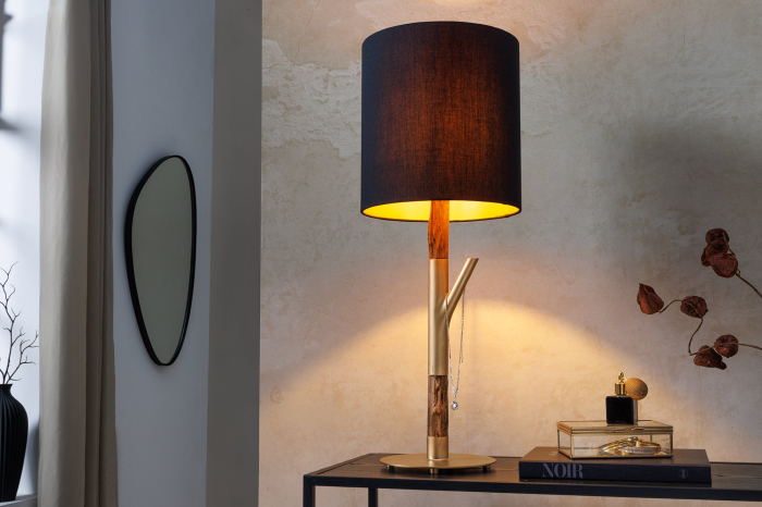 Lampă de masă JEWELRY 75cm, cadru susținut, culoare auriu-natural , abajur negru [3]