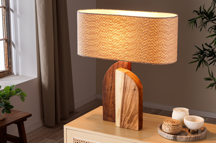 Lampă de masă LOVERS 60cm din lemn natural de raintree, cu abajur alb bouclé [3]