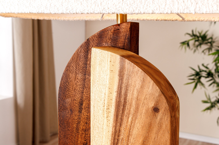 Lampă de masă LOVERS 60cm din lemn natural de raintree, cu abajur alb bouclé [7]