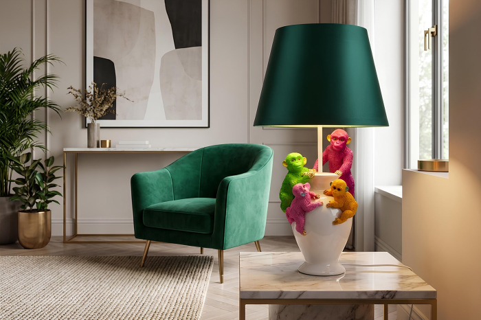 Lampă de masă MONKEY 55cm abajur alb verde multicolor [3]