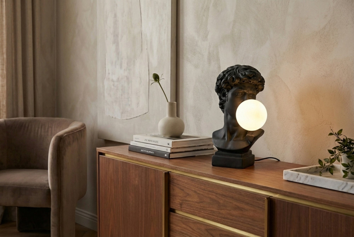 Lampă de masă neagra,DAVID bust 30cm cu glob  [3]