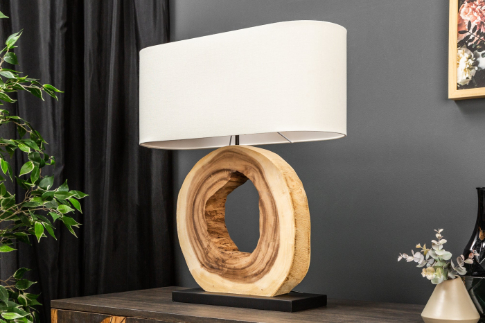 Lampă de masă ORGANIC ARTWORK 55cm, din lemn masiv de nuc cu abajur bej [4]