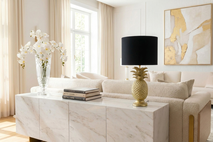 Lampă de masă PINEAPPLE 50cm aurie cu abajur negru [4]