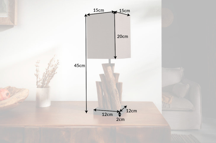 Lampă de masă PURE NATURE 45cml, din lemn reciclat cu abajur din bumbac maro [10]