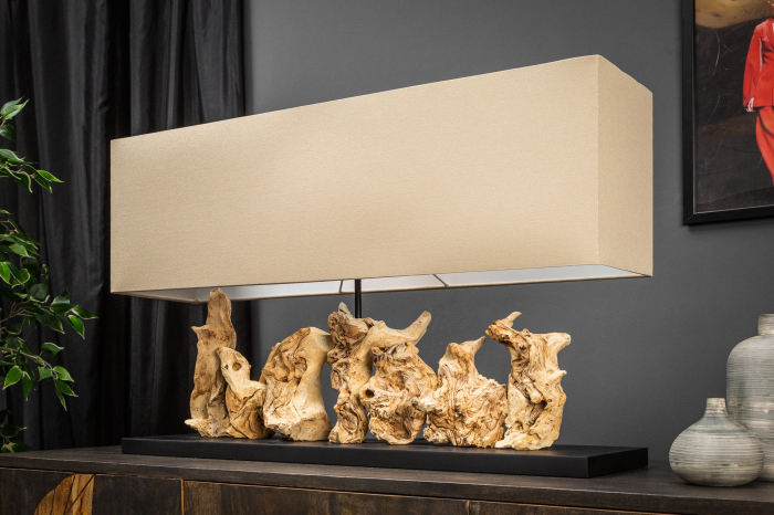 Lampă de masă PURE UNIQUE 80cm, din lemn plutitor cu abajur bej [4]