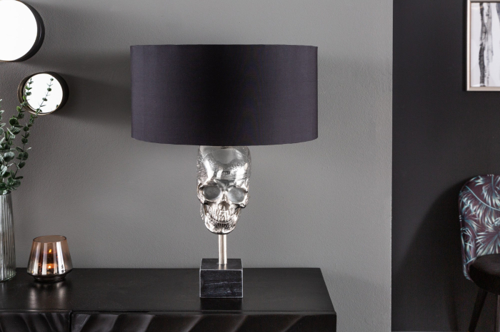 Lampă de masă SKULL 56cm argintie cu abajur din bumbac negru [6]