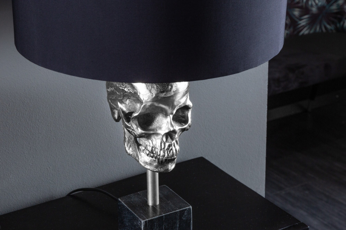 Lampă de masă SKULL 56cm argintie cu abajur din bumbac negru [7]