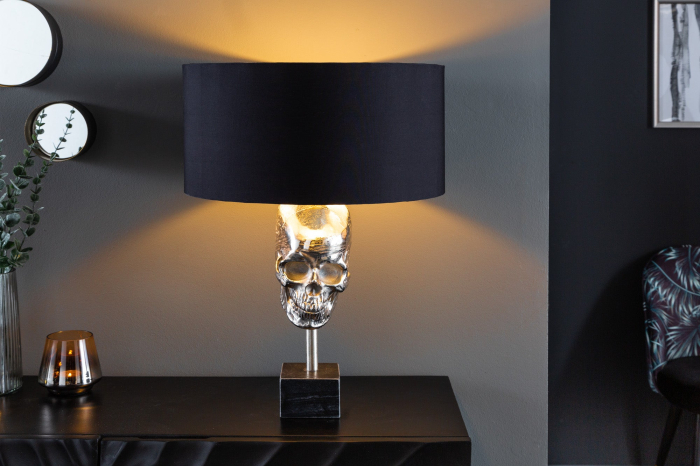Lampă de masă SKULL 56cm argintie cu abajur din bumbac negru [5]