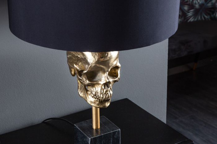 Lampă de masă SKULL 56cm aurie cu abajur din bumbac negru [7]