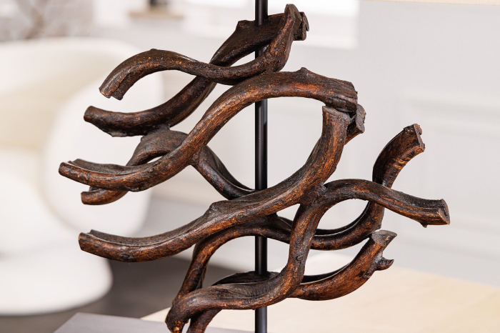 Lampă de masă THE WAVE 60cm, din lemn de tec, cu abajur bej [8]