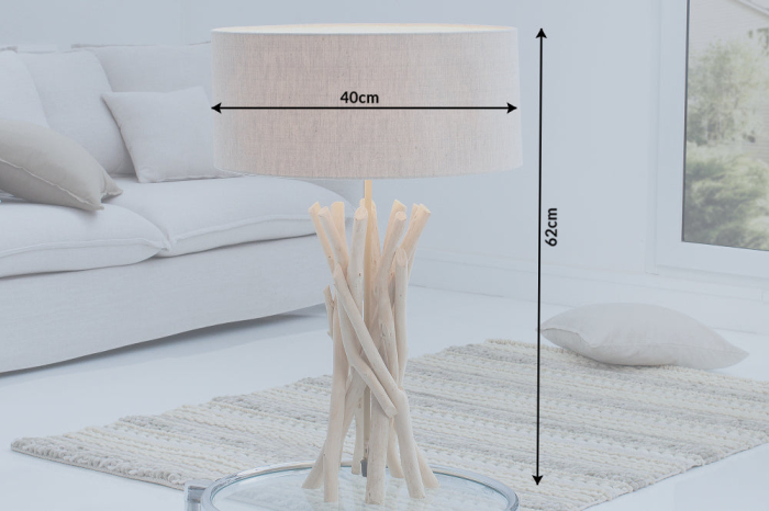 Lampă de masă WILD NATURE 62cm, din lemn plutitor natural cu abajur din in  [6]