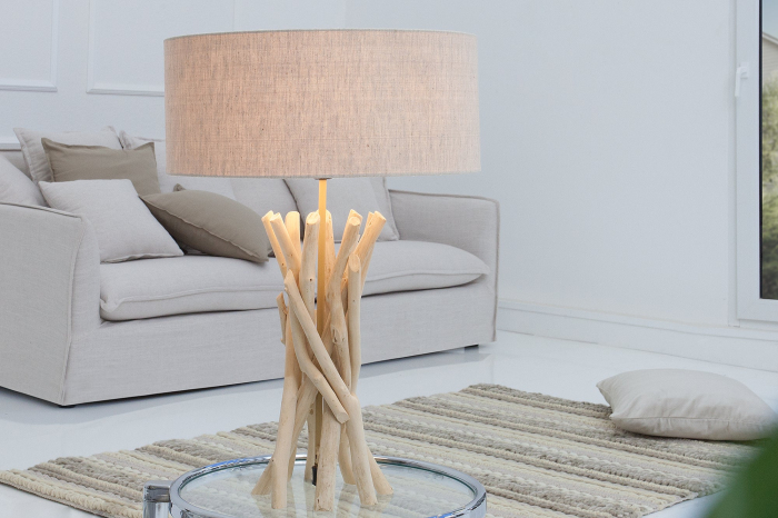 Lampă de masă WILD NATURE 62cm, din lemn plutitor natural cu abajur din in  [4]