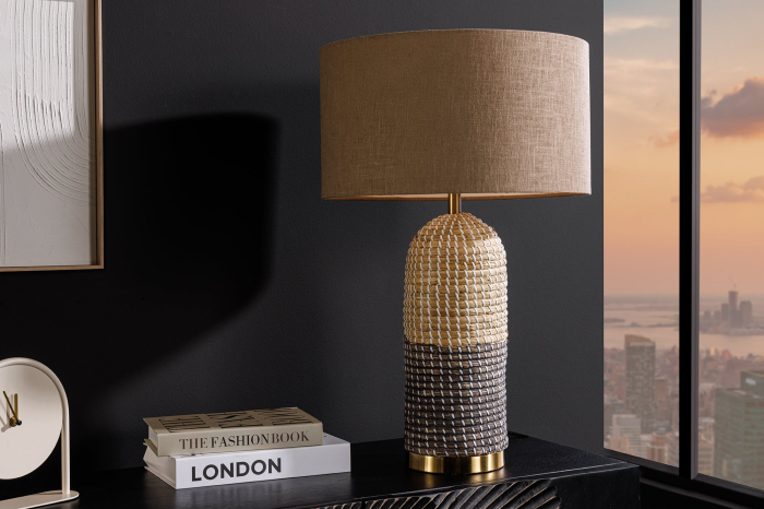 Lampă de masă ZEA 60cm ,iarbă de mare gradient auriu natural maro, cu abajur maro [4]