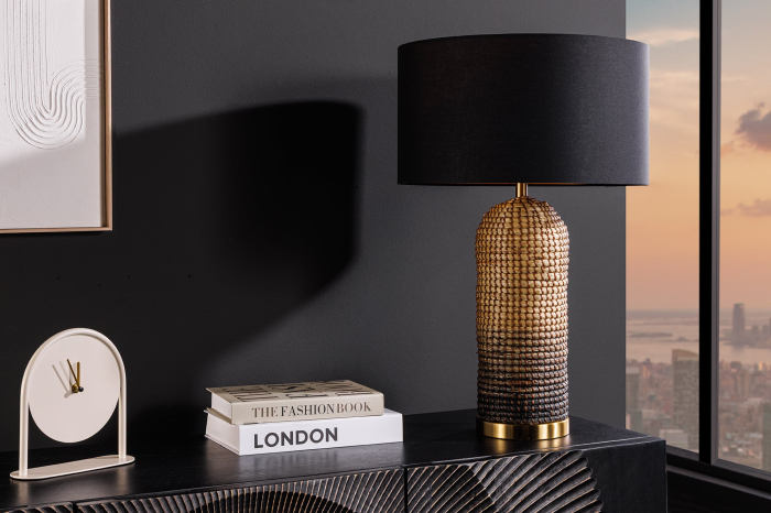 Lampă de masă ZEA 60cm, iarbă de mare gradient auriu natural maro, cu abajur negru [4]