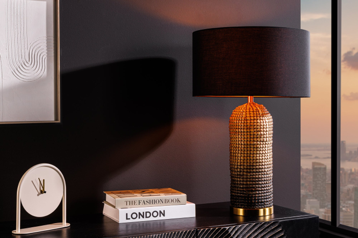 Lampă de masă ZEA 60cm, iarbă de mare gradient auriu natural maro, cu abajur negru [3]