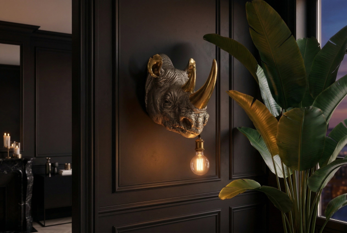 Lampă de perete aurie RHINO 40cm sculptură de rinocer ,lucrată manual [10]