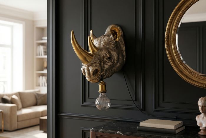 Lampă de perete aurie RHINO 40cm sculptură de rinocer ,lucrată manual [7]