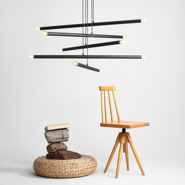 Lustră din metal negru cu 10 becuri Tubo, 105 cm [4]