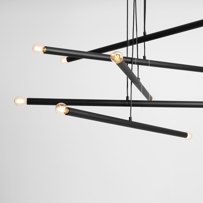 Lustră din metal negru cu 10 becuri Tubo, 105 cm [8]