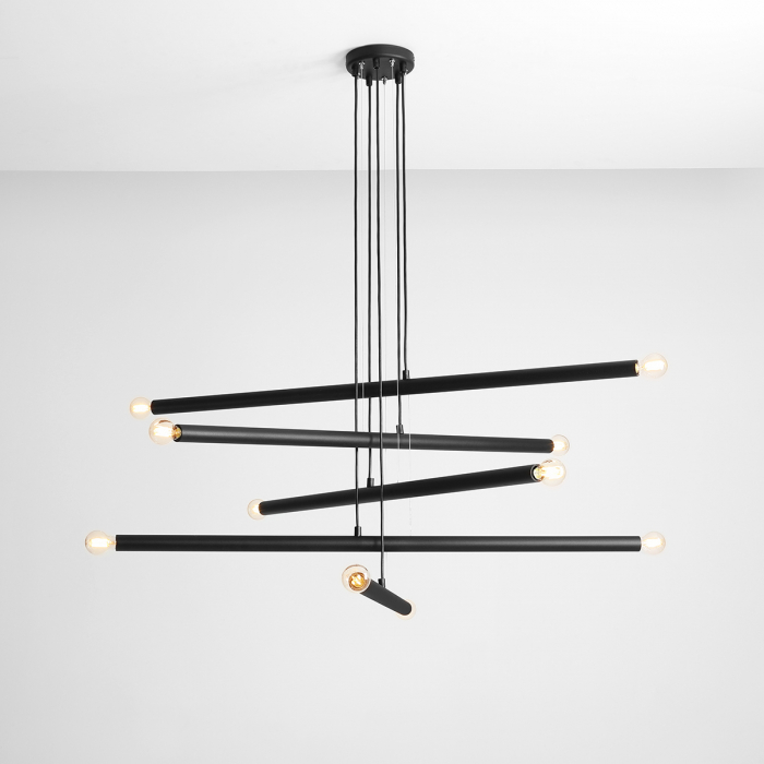 Lustră din metal negru cu 10 becuri Tubo, 105 cm [5]
