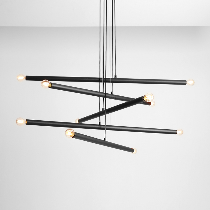 Lustră din metal negru cu 10 becuri Tubo, 105 cm [2]