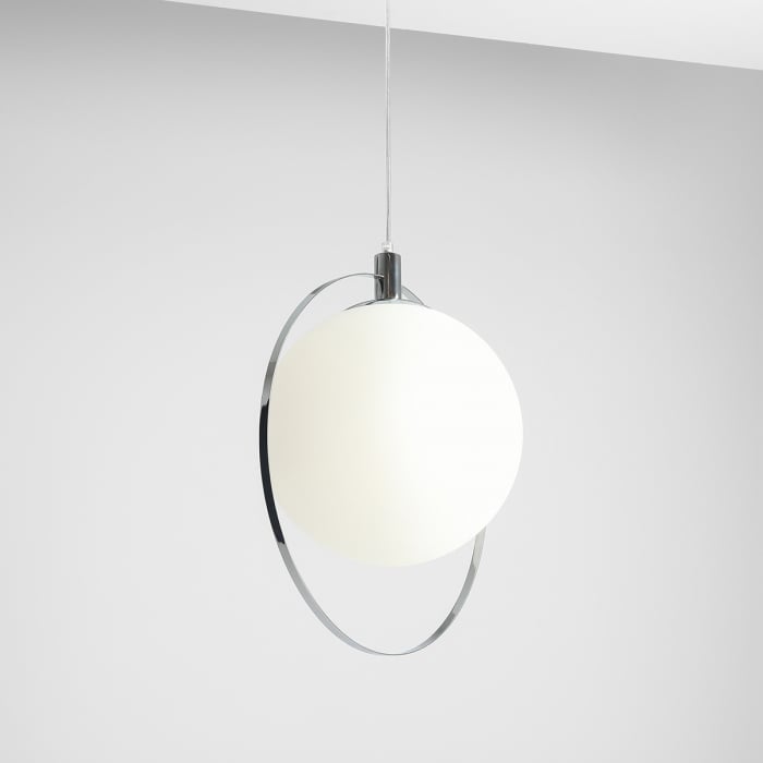 Lustră din metal argintiu cu abajur alb mat Aura, 120 cm [6]