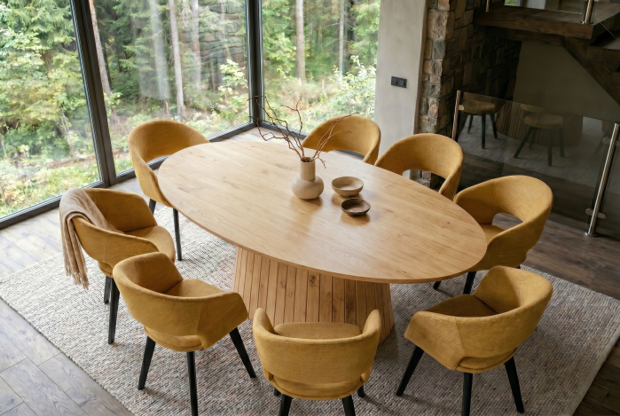 Masă de dining ART DECO 220 cm, ovală, cu picior canelat, din lemn de mango, culoare crem natural [4]
