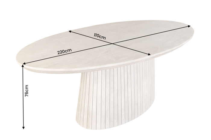 Masă de dining ART DECO 220 cm, ovală, cu picior canelat, din lemn de mango, gri fum [10]