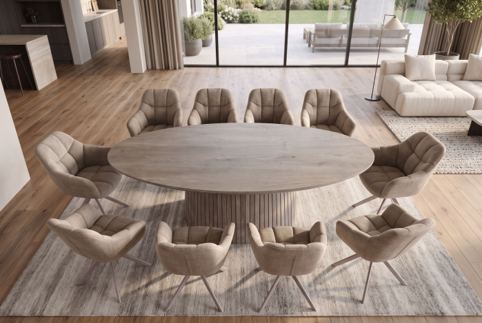 Masă de dining ART DECO 220 cm, ovală, cu picior canelat, din lemn de mango, gri fum [4]