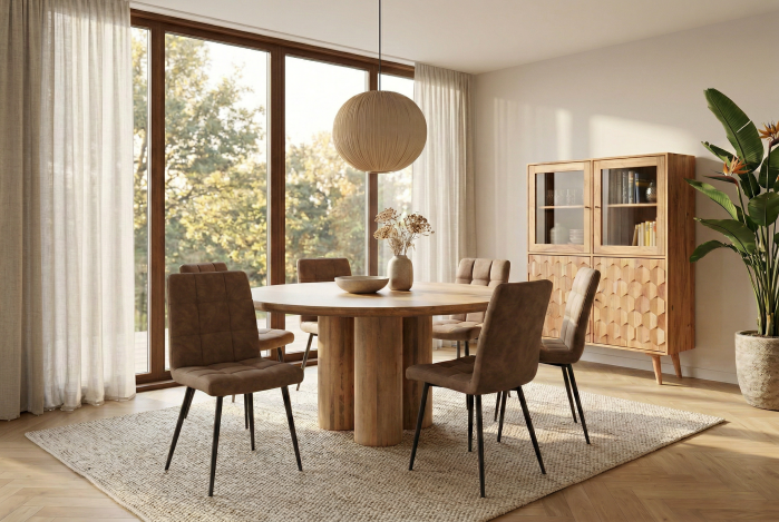 Masă de dining ART DECO Ø 140 cm, rotundă, din lemn masiv natural de mango [3]
