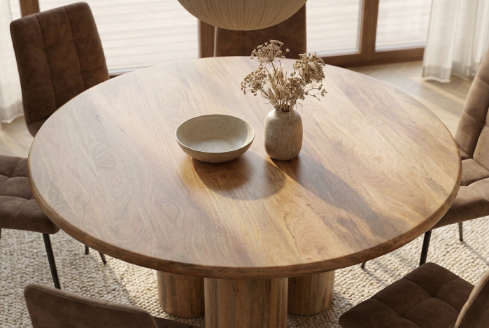 Masă de dining ART DECO Ø 140 cm, rotundă, din lemn masiv natural de mango [5]