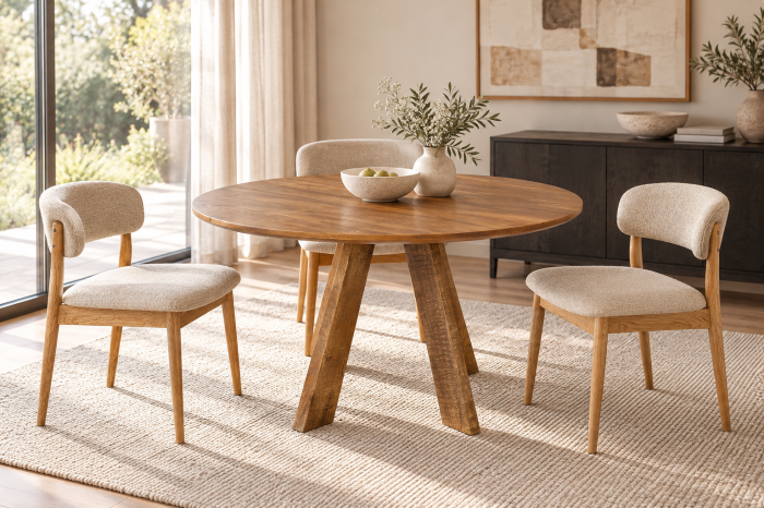 Masă de dining ART WOOD Ø 120 cm, rotundă, din lemn de mango, finisaj maro miere [3]