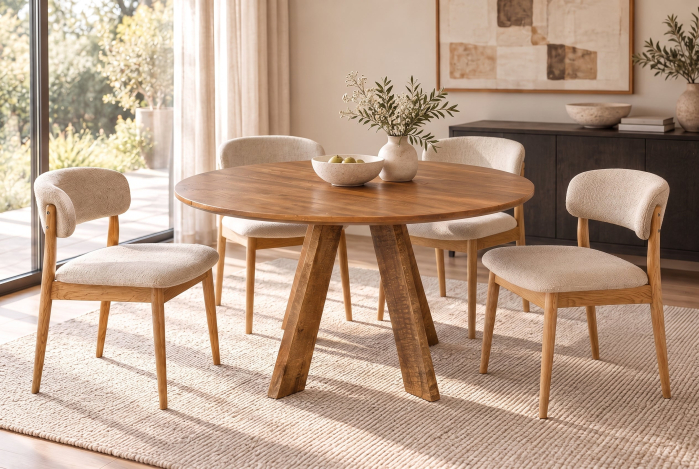 Masă de dining ART WOOD Ø 140 cm, rotundă, din lemn de mango, finisaj maro miere [3]