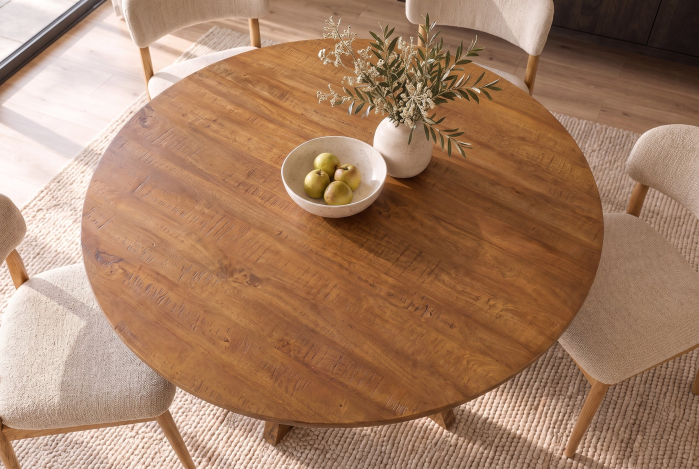 Masă de dining ART WOOD Ø 140 cm, rotundă, din lemn de mango, finisaj maro miere [6]