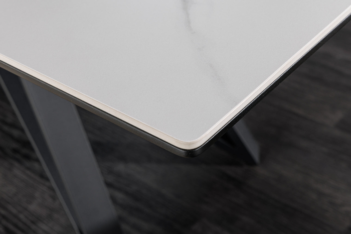 Masă de dining ATLAS 160-200cm extensibilă, aspect marmură, ceramică albă, sticlă securizată [6]