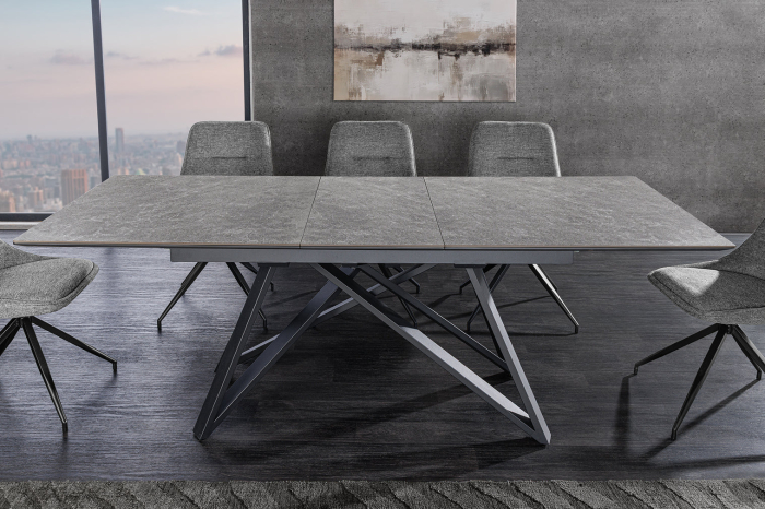 Masă de dining ATLAS 160-200cm extensibilă, aspect marmură, ceramică grafit, sticlă securizată [4]
