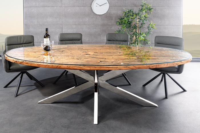 Masa de dining BARRACUDA din lemn de tec si blat de sticla, 220 cm [3]