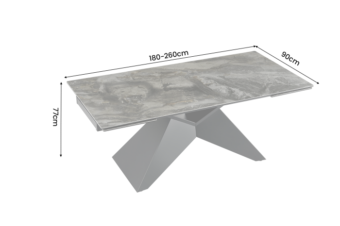 Masă de dining DIAMOND 180-260 cm extensibilă, din ceramică de culoare gri-maro, cu picior din fier negru cu motive geometrice [7]