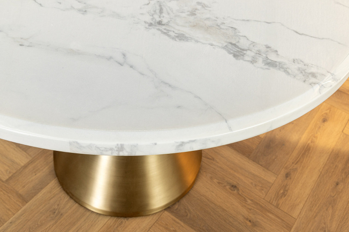 Masă de dining ELEGANCIA 130cm cadru rotund aspect marmură albă aurie [5]