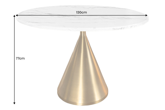 Masă de dining ELEGANCIA 130cm cadru rotund aspect marmură albă aurie [8]