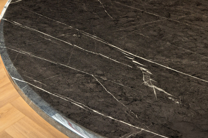 Masă de dining ELEGANCIA 130cm cadru rotund cromat aspect marmură neagră [7]