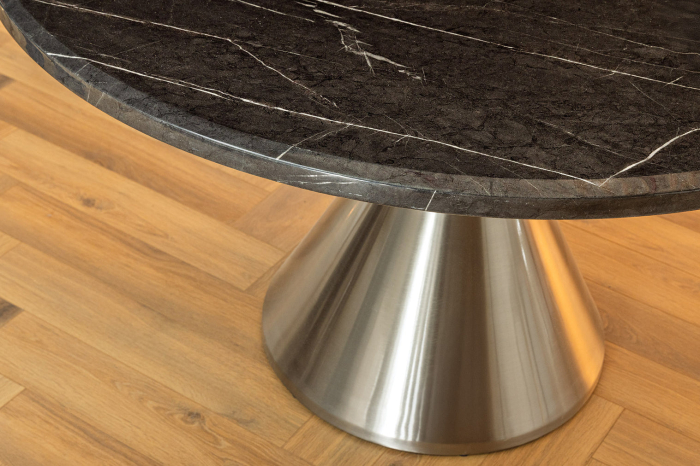 Masă de dining ELEGANCIA 130cm cadru rotund cromat aspect marmură neagră [6]