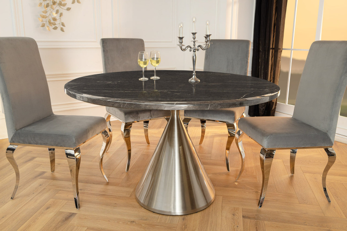 Masă de dining ELEGANCIA 130cm cadru rotund cromat aspect marmură neagră [3]